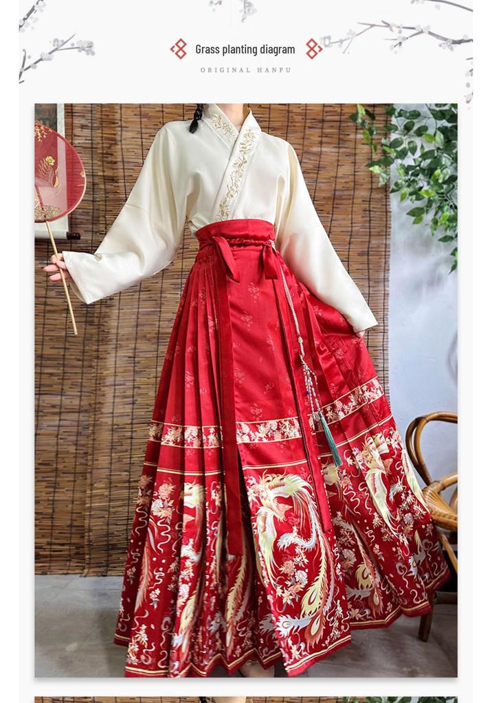 2024 Autumn Women's Phoenix Dance Print Hanfu Set - Ming Dynasty Inspired Chinese Daily Wear