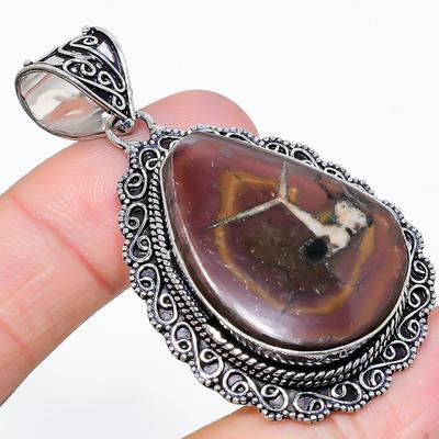 Natural Mud Crack Fossil Gemstone 925 Sterling Silver Gift Pendant 2.29" U7C43