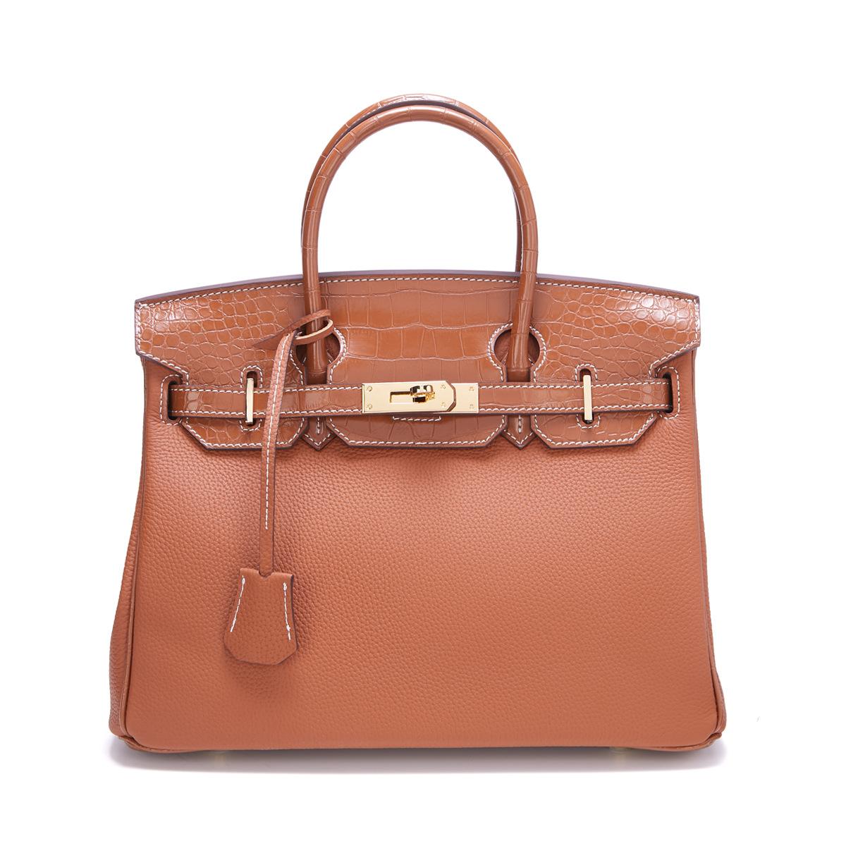 

2025 модная новая кожаная сумка с узором личи и крокодиловым узором, платиновая сумка большой емкости 30x12x23cm коричневый