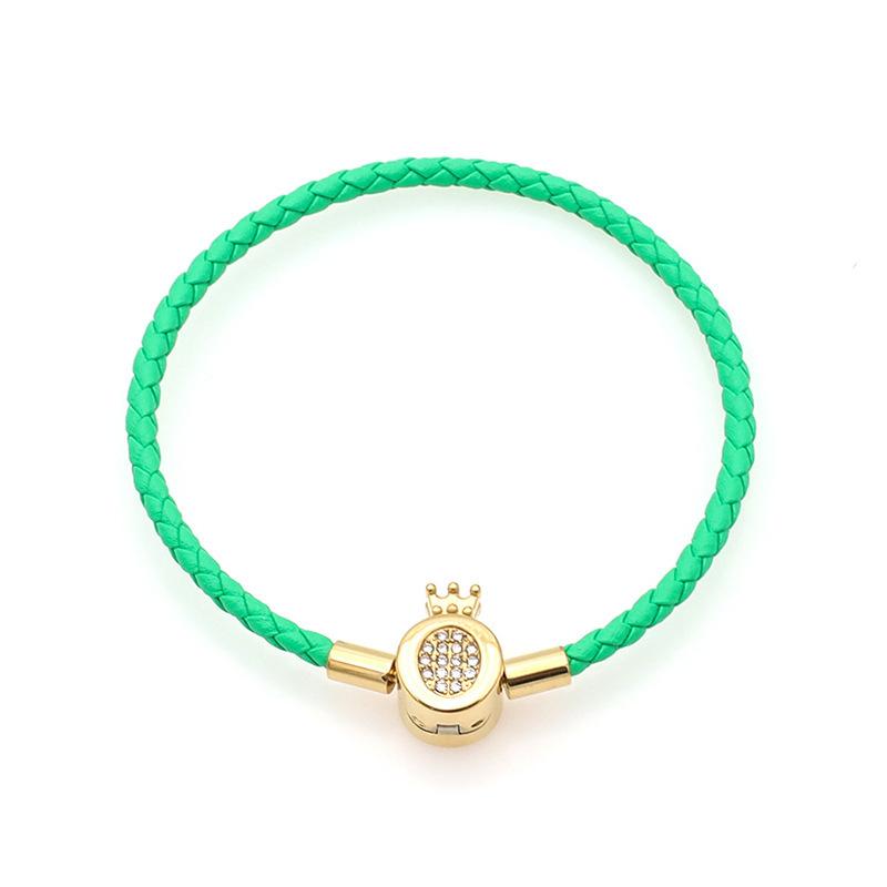 Accessories Niche Design Titanium Steel Diy Handmade Crown Press Buckle Bracelet Fashion Weave Leather Hand Rope Women