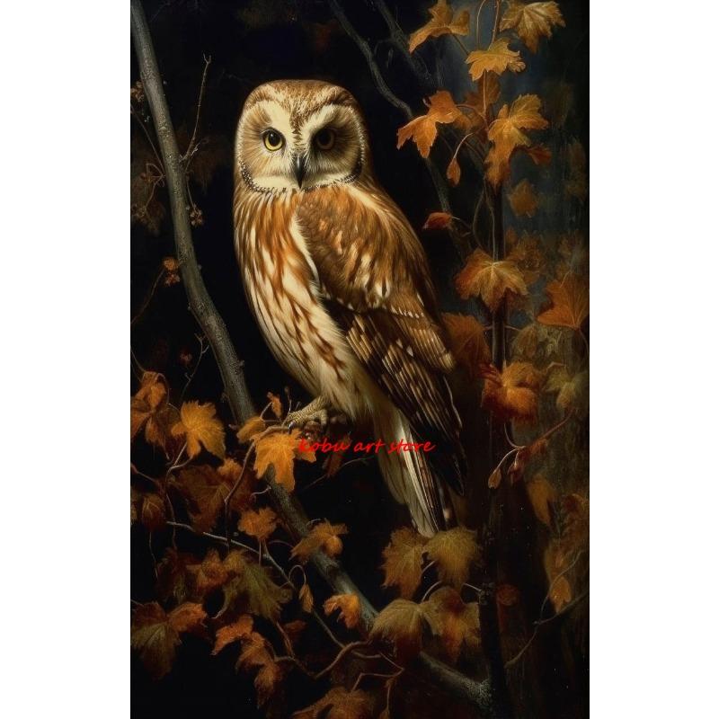 Owls Vintage Poster Canvas Painting Dark Retro Bird Owl Print Wall Art Pictures Moody Farmhouse Gallery Room Wall Decoration