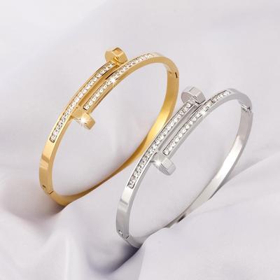 18K Gold Plated Edelstahl Diamant Nagelarmband