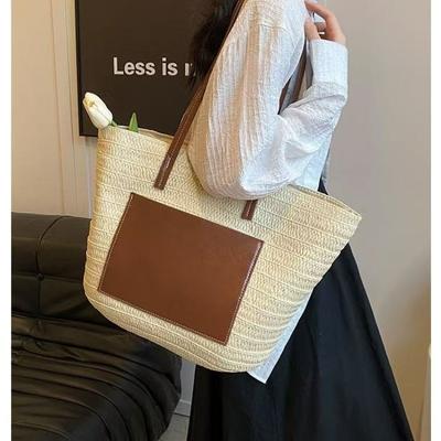 New High-end Straw Bag, Hand-woven Bag, Large-capacity Shoulder Tote Bag, Women's Seaside Vacation Beach Bag