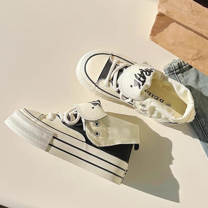 

Красные парусиновые туфли на платформе, женская универсальная обувь, новинка осени 40