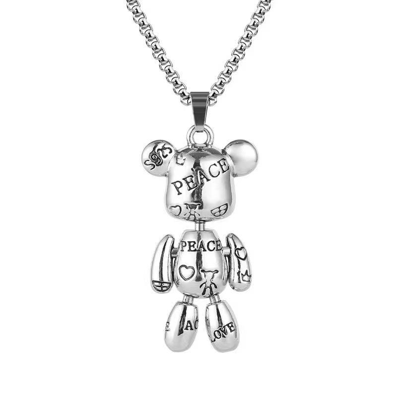 Collier Hip Hop en Acier Titane avec Pendentif Ours pour Hommes & Femmes, Chaîne Pull pour Automne/Hiver