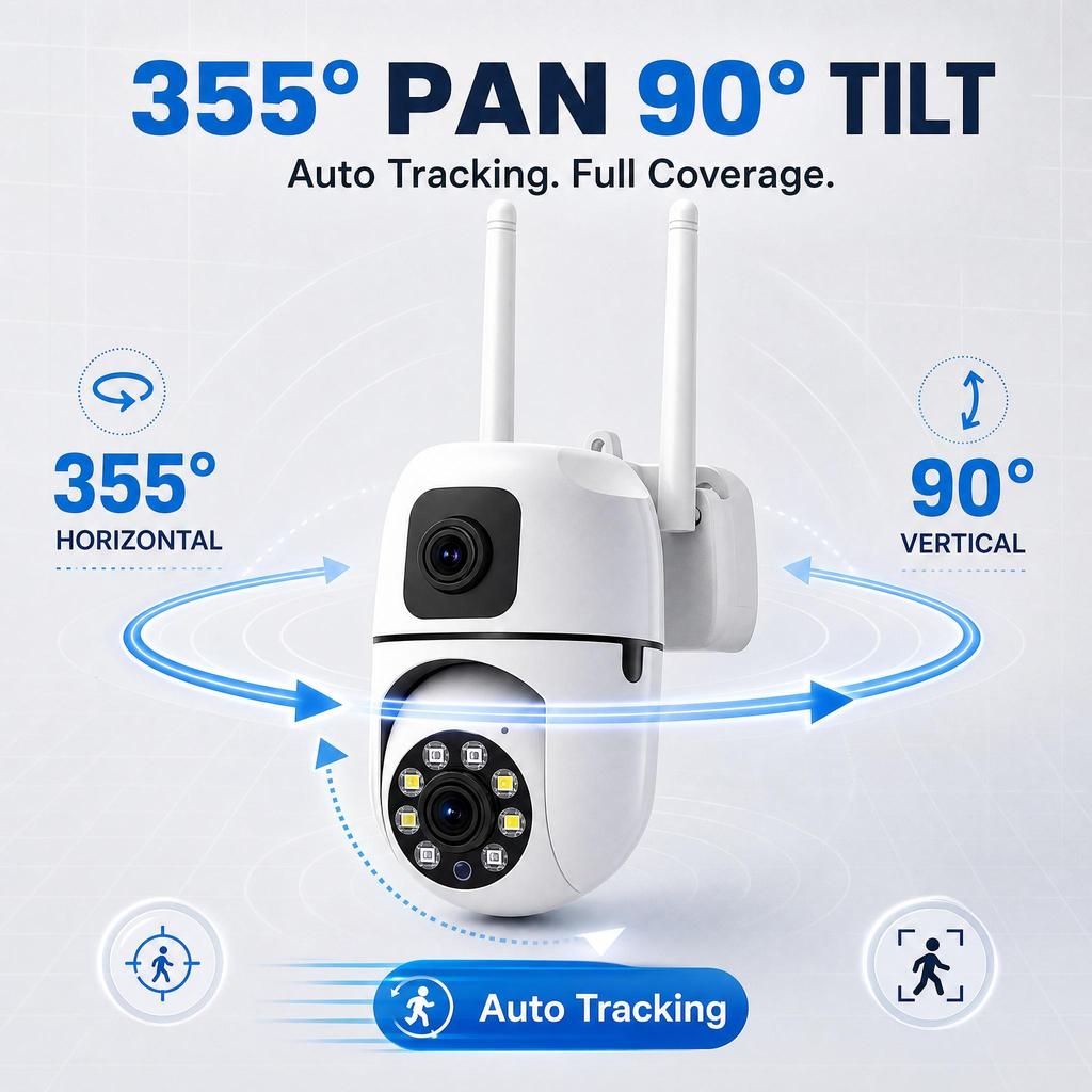 AIOOK Câmera externa lente dupla tela dupla HD 8MP câmera WIFI rastreamento móvel visão noturna interfone bidirecional CCTV
