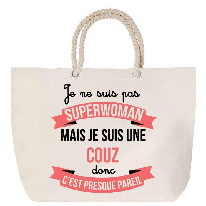 Sac de plage avec anse corde Couz Superwoman Cadeau Anniversaire Noël | Grand Sac de Transport & Sport