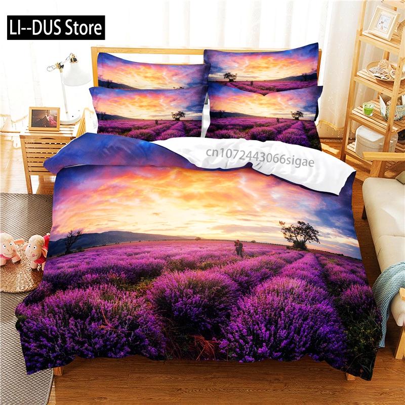 Comforter Lavender Manor Bedding Set 3D Bedding Digital Printing Queen Size Bedding Set Fashion Design