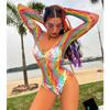 Sexy Rainbow Bodysuits Costume Erotic Fishnet Transparent Seductive Underwear Ladies Mesh Hollow See Through Bodycon Clothes