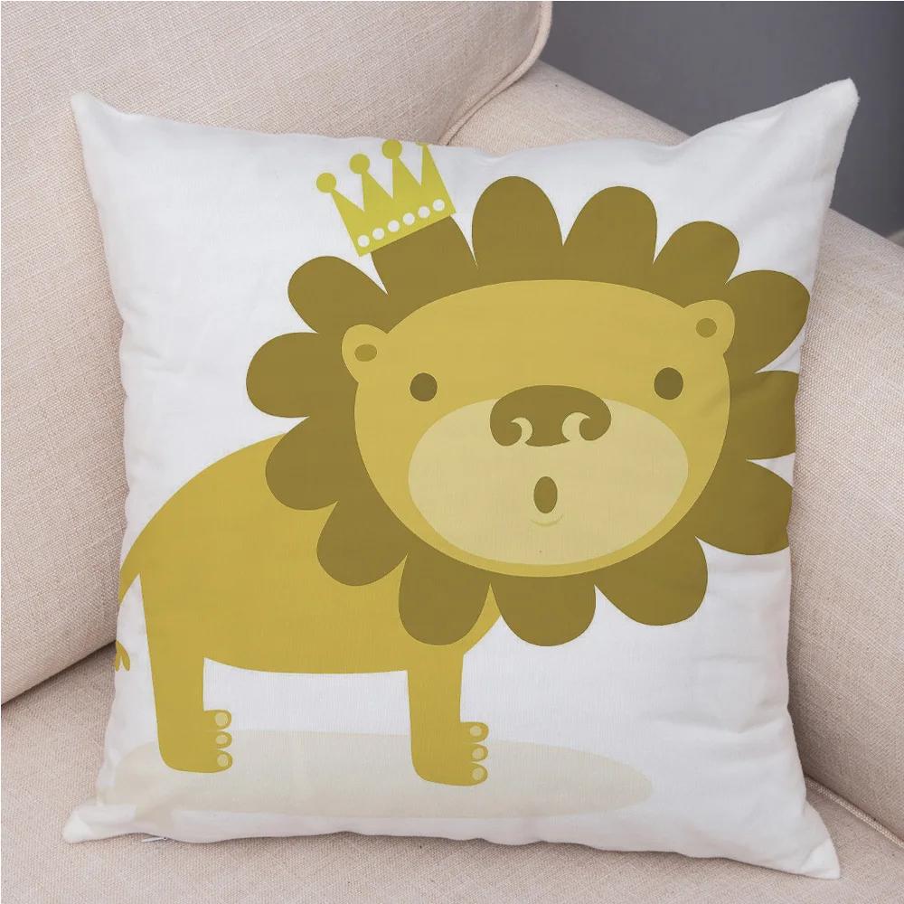 Short Plush 45*45 cm Cute Lion Pillow Case Cartoon Animal Square Cushion Cover for Sofa Home Decorative Printed Throw Pillowcase