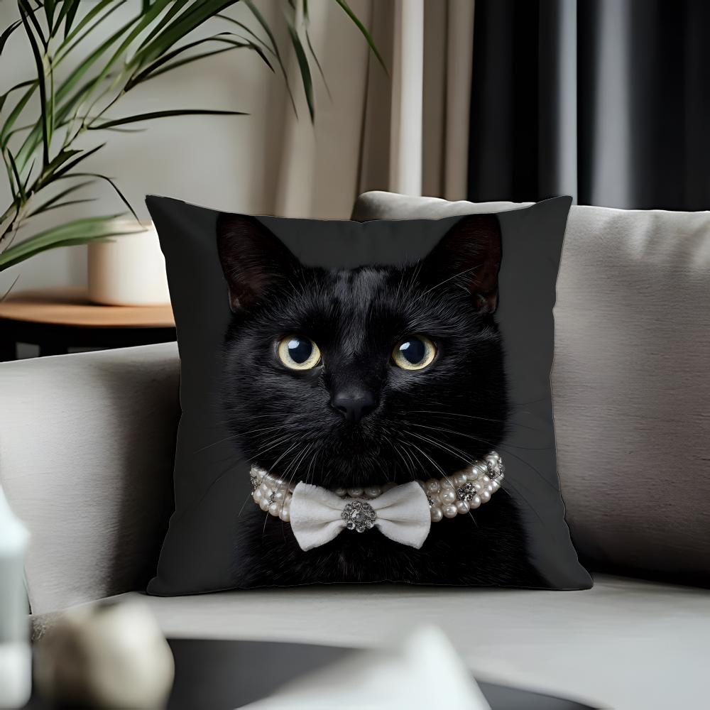 Trending BBlack Catead Cushion Cover Antidustmite Pillowcase Invisible Zipper Silky Short Plush Sofa Cushion Cover