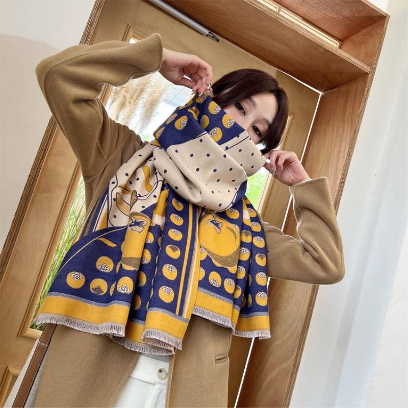 Persimmon Ruyi Jacquard Scarf Women's Autumn and Winter New Double-sided Thickened Imitation Cashmere Shawl Long Version Thickened Warm Scarf