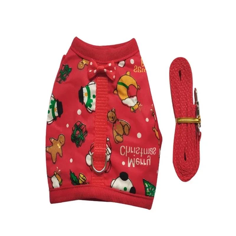 Kleintier Festival Kaninchen Weste Geschirr Leine Set Ausbruchsicher Rot/Grün für Hamster Mäuse Meerschweinchen mit Weihnachtskostüm