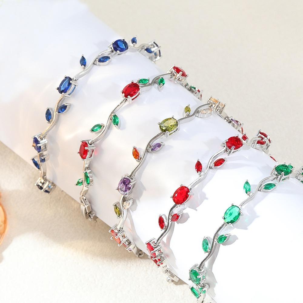 Luxury Elegant Branch Bangles 14 Colors Crystal Sparkling Leaf Bracelets  Wedding