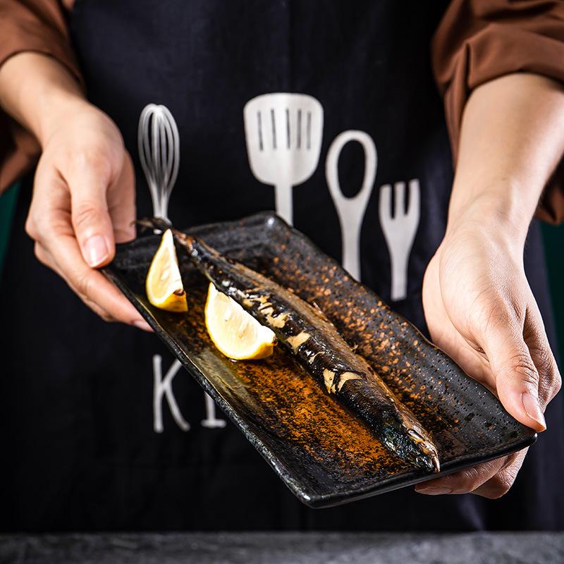 Commercial Barbecue Plate Japanese Style Sushi Plate Saury Plate Hot Pot Plate Ceramic Long Plate Dessert Plate