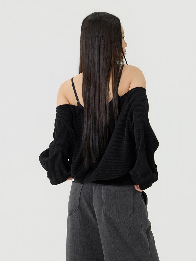 Beidipi Cutout Halter Neck Long Sweatshirt, Black