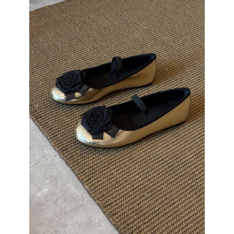 

Sheepskin version~ Retro flower Mary Jane shoes women s summer gentle shallow mouth one-word strap with skirt flat-soled single shoes 40