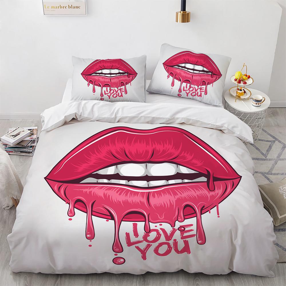 New Bedding Set Adults Winter Quilt Cover Sets Sexy Lips Home Textile Bed Linens Bedroom Comforter Set Duvet Cover 3d King Size