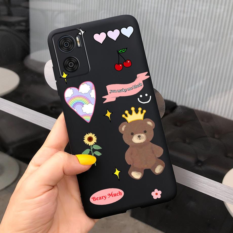 For Motorola Moto E22 Moto E22i Case Soft Matter Black Silicone Back Cover For MotoE22 E 22 Coques Cartoon Cute Fundas For Child