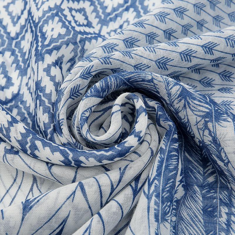 Spring and Summer New Cotton and Linen Feel Polyester Scarf Literary Geometric Rhombus Travel Beard Fringed Shawl