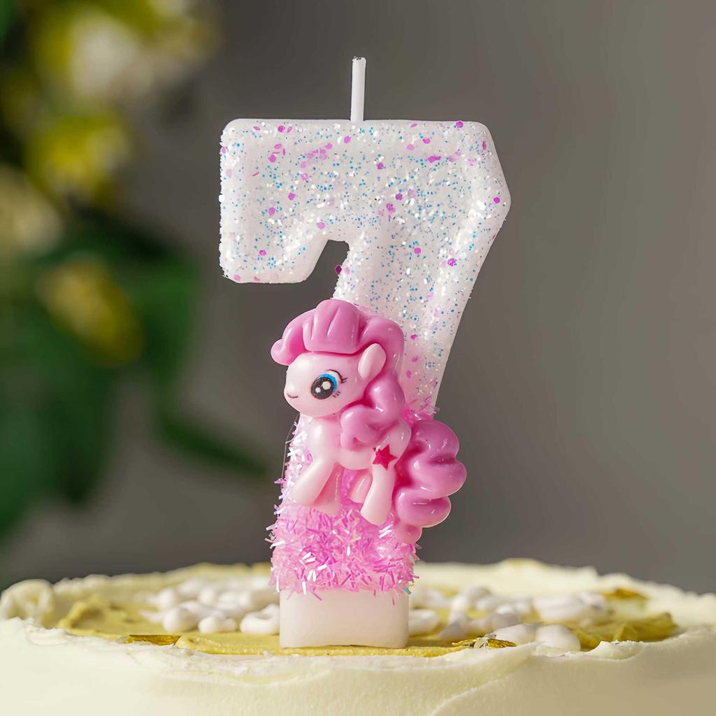 Pink Cartoon Pony Birthday Cake Number Candles Party Decorations
