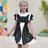 Girls Round Neck Flutter Sleeve Black Tree Floral Printed A Line Flared Dress