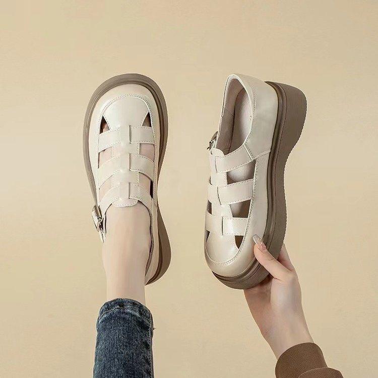 Roman sandals women's summer 2025 new thick-soled popular bag head single shoes with skirt loafer small leather shoes outside