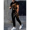 Men'S Casual And Fashionable 3D Printed Tiger Print Striped Short-Sleeve T-Shirt And Long Pants Set