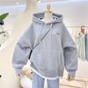 Sweater women's fleece and thicker, autumn and winter splicing fake two-piece embroidered loose hooded jacket