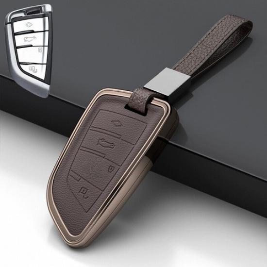 Leather Zinc Alloy Car Key Case Cover For BMW 1 2 3 6 7 8 X1 X2 X3 X4 X5 X6M X7
