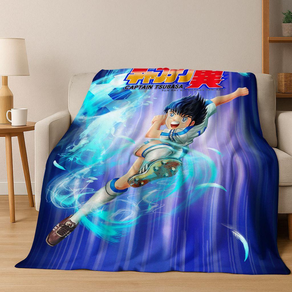 3D Cartoon Captain Ozora Tsubasa Football Anime Flannel Blanket,Warm and Cozy Soft Throw Blanket for Home Bedroom Bed Sofa Cover