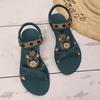 Sommer Damen Sandalen Böhmische Flachsohlige Rundköpfige Perlenblume Strandschuhe Atmungsaktive Lässige Damen Sandalen