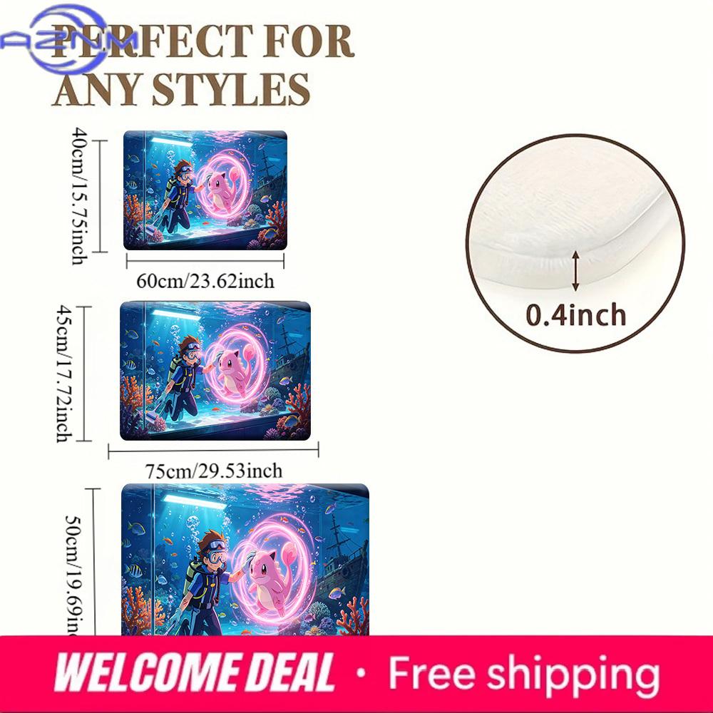 Pokemon Trainer and Mew Underwater Aquarium Print Non-Slip Floor Mat Doormat