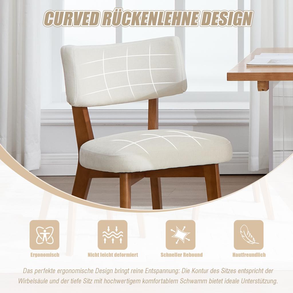 Modern Mid-Century Style Dining Chair Set of 2, Solid Wood Legs Fabric Upholstered Seat for Kitchen, Dining Room or Office (Beige Linen)