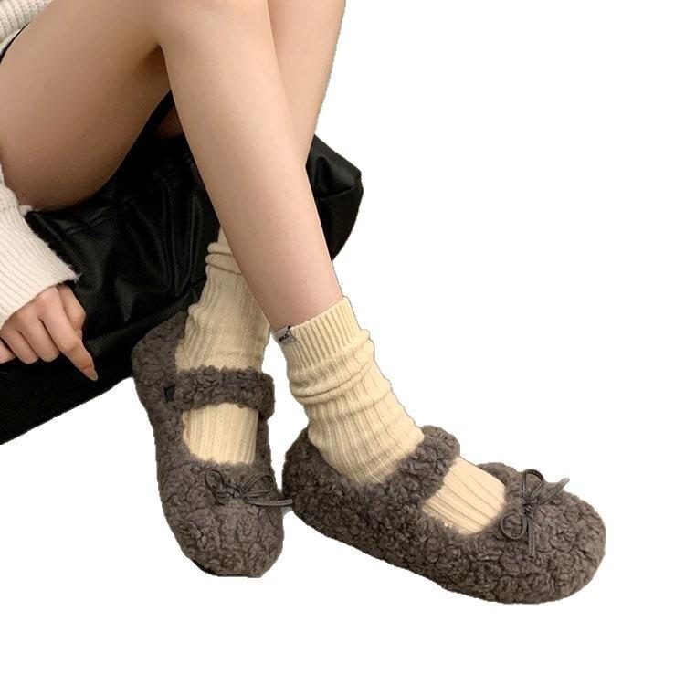 French Fairy Wind Round Head Mary Jane Mao Mao Shoes Female 2025 Autumn and Winter New Bow Light Mouth Commuting Cotton Shoes