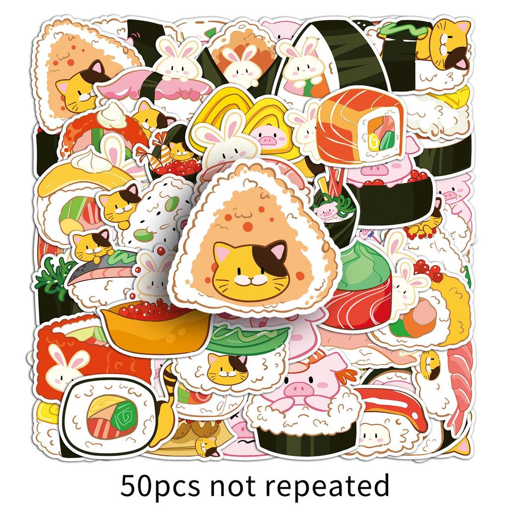 50 Hand-drawn Original Sushi Cartoon Stickers for Guka Journal Notebook