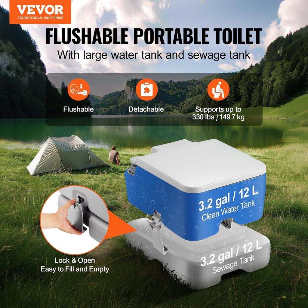 Portable Toilet Flush Travel Camping 3.2 Gal Commode Potty Outdoor Indoor