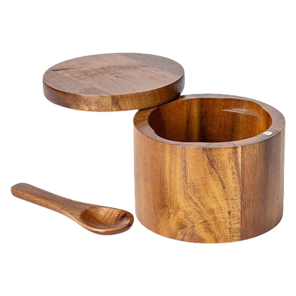 Decorative Seasoning Container Artistic Crafted Wood Salt Canister Holders for Cooking Use In Dining Setting