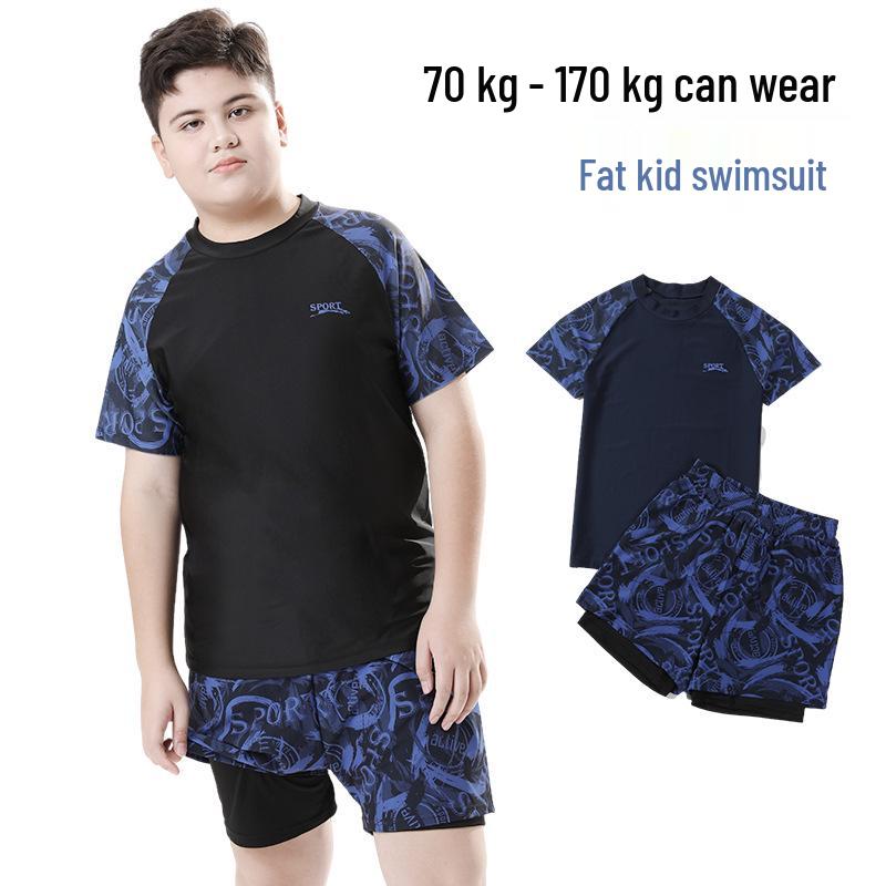 Plus Size Two-Piece Swimsuit for Big Kids - Fat Boys Swim Trunks Set 2025