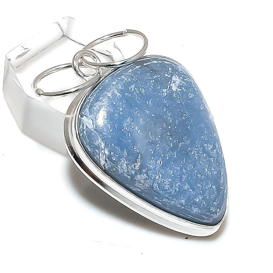 Pierre Angélite Pierre Précieuse Fait Main Argent Sterling 925 Bijou Pendentif 1.97" L2Q60