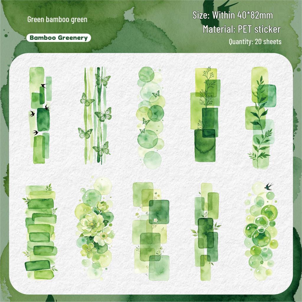 Qingran Series Watercolor Retro Story Sticker Pack - 15 Clear Journal Decoration Stickers, 6 Styles