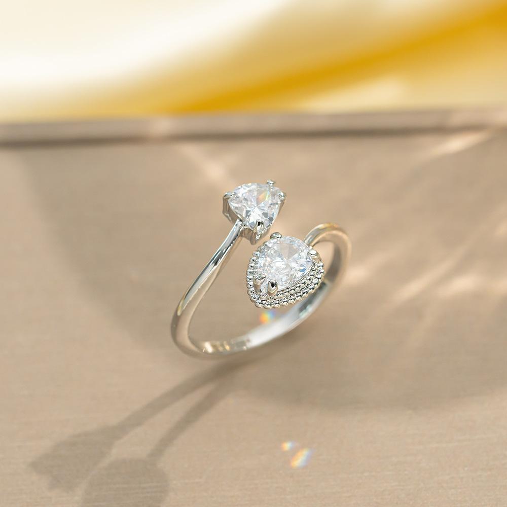 Korean Version of Light Luxury Design Full Diamond Inlaid Zircon Ring Women's Opening Adjustable Ring Internet Celebrity Fashion Accessories