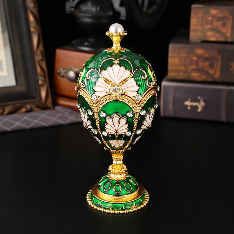 Luxus-Emaille Fabergé-Stil Eier Schmuckschatulle Legierung Schmuckaufbewahrung Dekoration