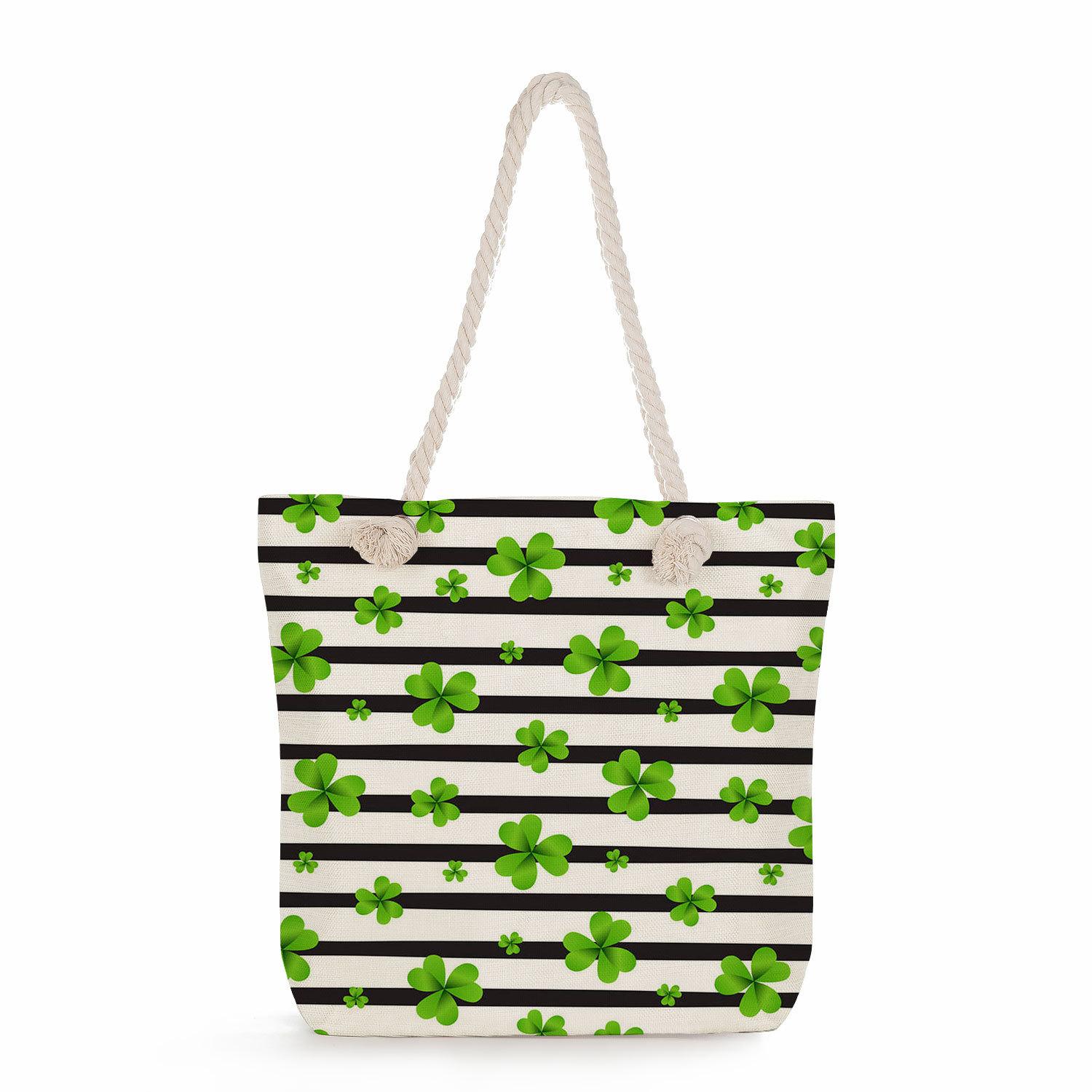 Пляжная сумка через плечо из толстой веревки с принтом зеленых листьев 7279 KTB