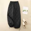 Women's Autumn Winter Diamond Lattice Embossed Cotton Pants Tie Elastic Waist Loose Windproof Warm Wide Leg Trousers Literary Plus Size Pants