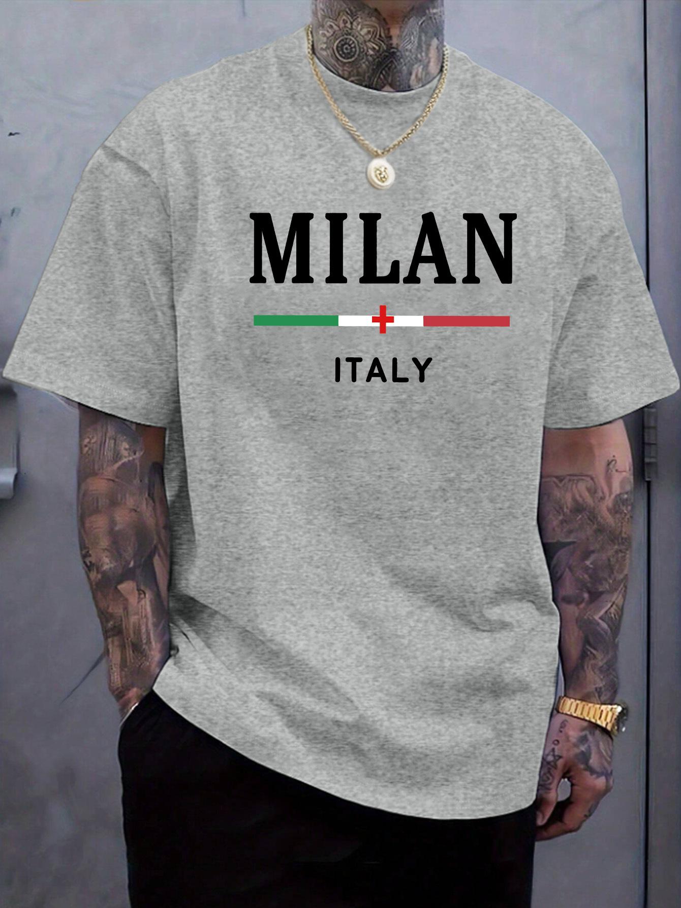 Men S New Stylish Milan Letter Print Casual Short-Sleeve Shirt XL