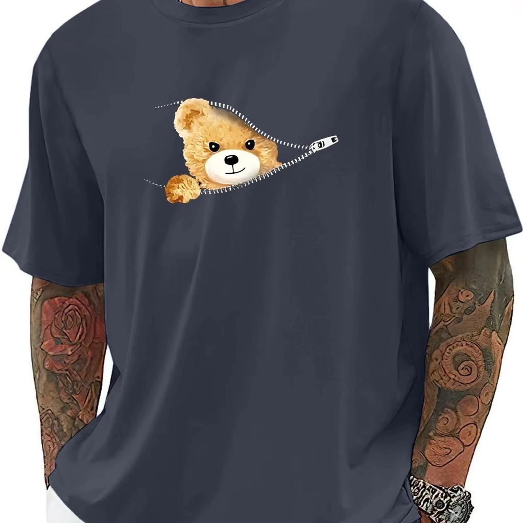 Cartoon cute bear print summer 100% pure cotton comfortable top 2025 sporty comfortable round-neck short-sleeved T-shirt