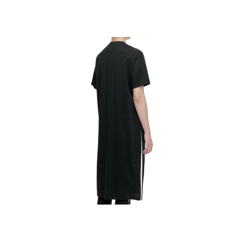 Adidas Letter Logo Printed Round Neck Pullover Midi Short Sleeve Dress Women Dresses Black GD8445