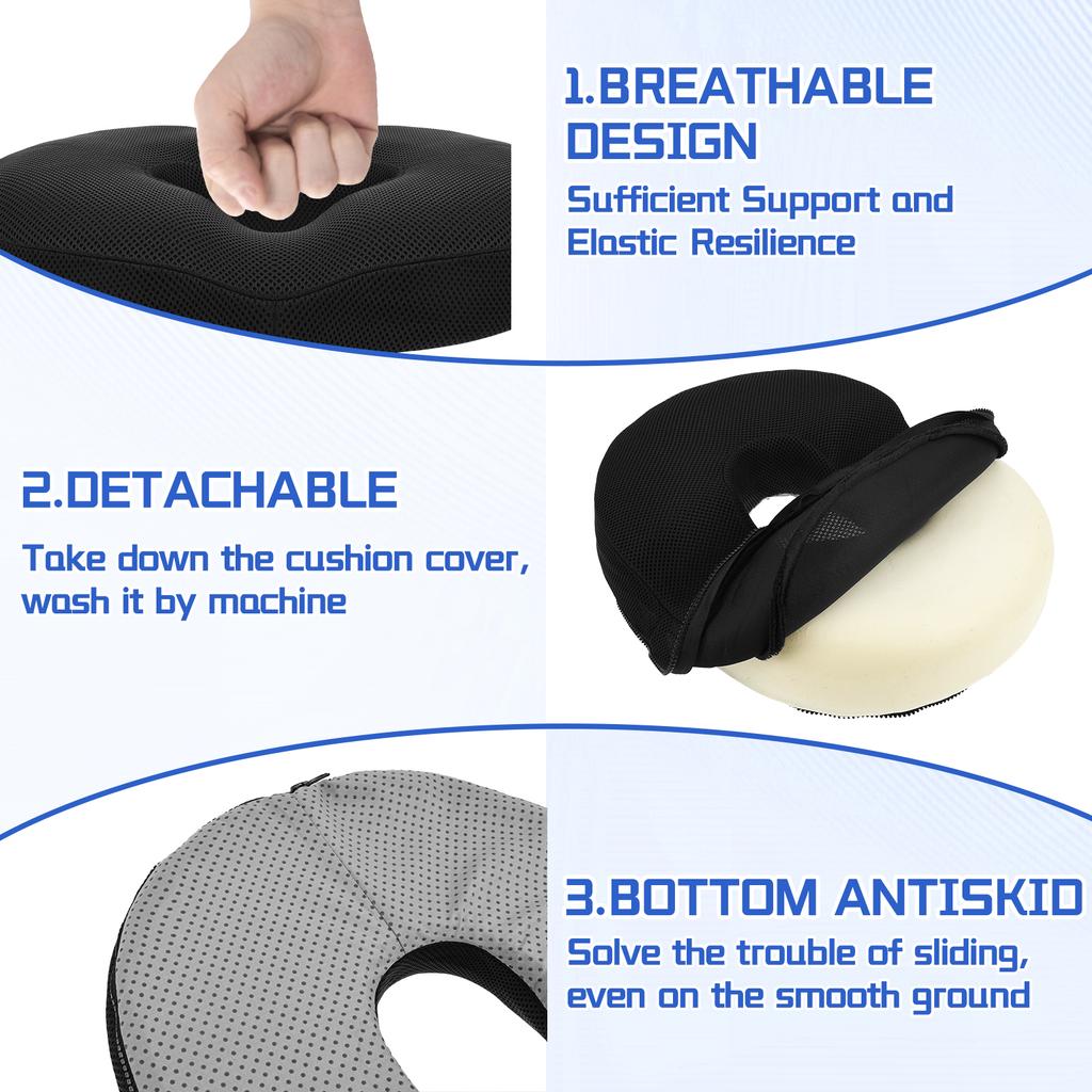Donut Seat Cushion Comfortable Memory Foam Cushion With Anti Slip Bottom Ergonomic Office Chair Cushion Massage Buttocks Pad