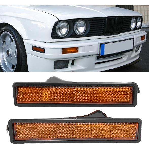 Yctze Side Marker Lamp Housing 2pcs Front Side Marker Light Cover Lens 63141377849 Replacement for E30 E32 E34 318i 325i 525i 735i(yellow)